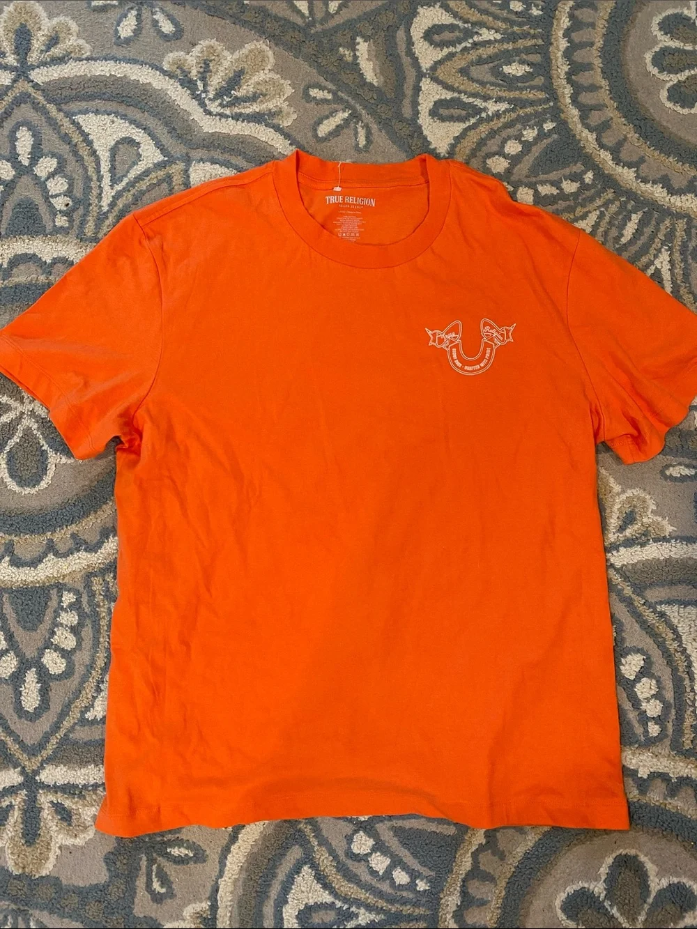 True Religion Men's Bright Orange Logo Crew Tee